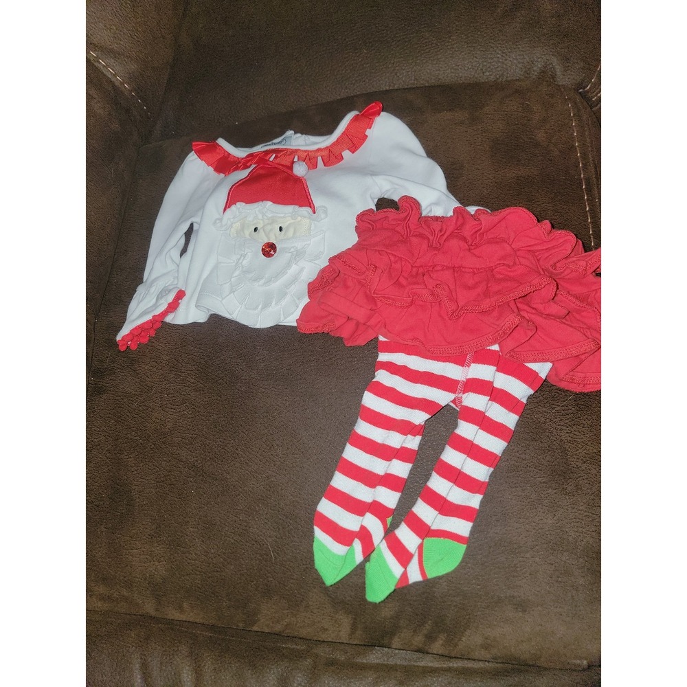Mudpie holiday Christmas santa top skirt‎ with built in tights size 0 6 months